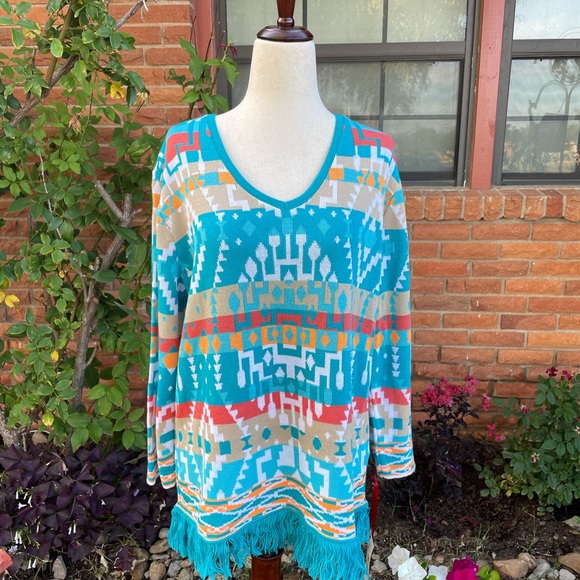 Ruby Rd. • Blue • Size Large •  Aztec/Indian Design • Sweater • New W/ Tags - Picture 1 of 9